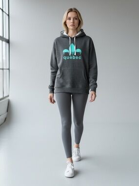IDEAL Quebec Hoodie Sweatshirt Pullover  Charcoal Grey Teal Green Size Large